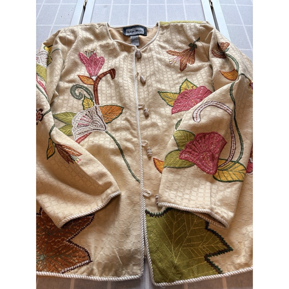 Indigo Moon Floral‎ Embroidered Lined Blazer Cardigan Boho Artsy Comfort Sz 1X - Picture 4 of 9